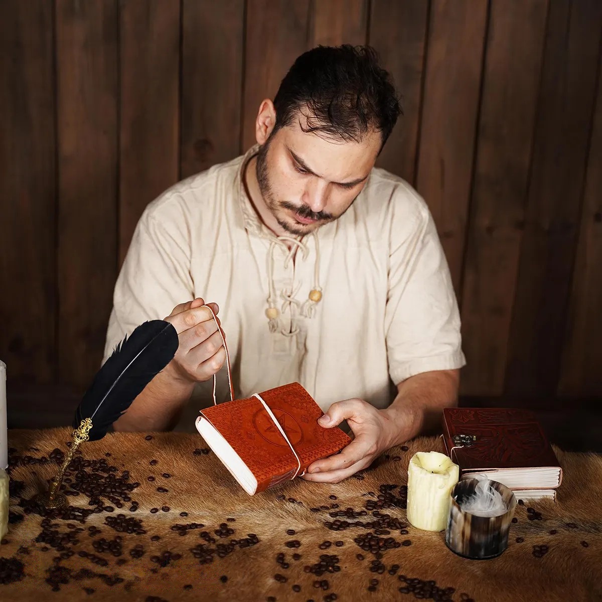 Pentagram Medieval Leather Journal with Handmade Paper