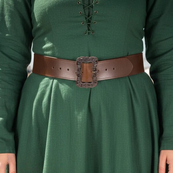 Pirate Hand-Dyed Leather Waist Belt with Ornate Brass Buckle
