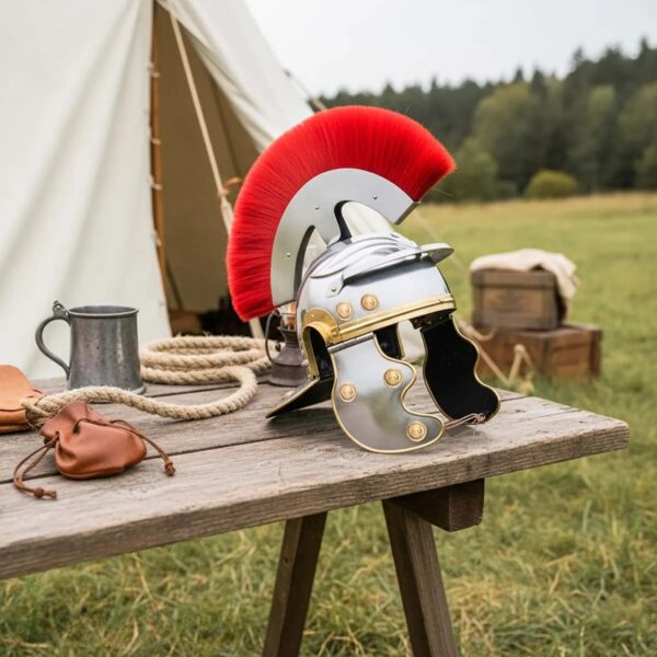 Roman Centurion Steel Helmet with Transverse Plume