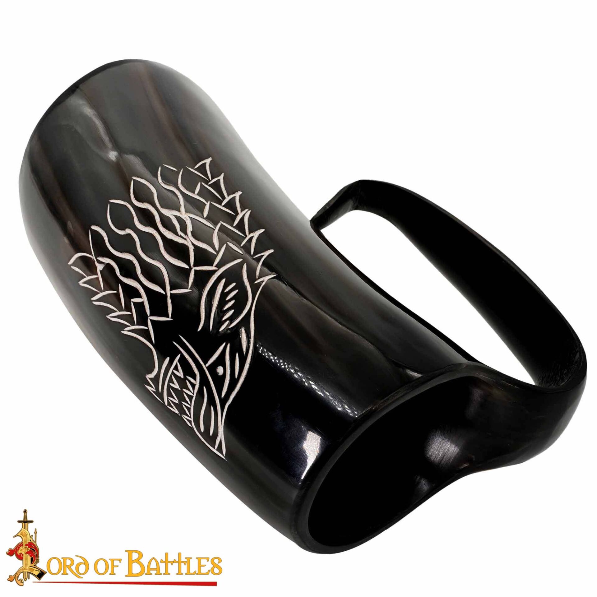 Engraved Dire Wolf Ox Horn Tankard | Viking Ale Vessel - Image 3