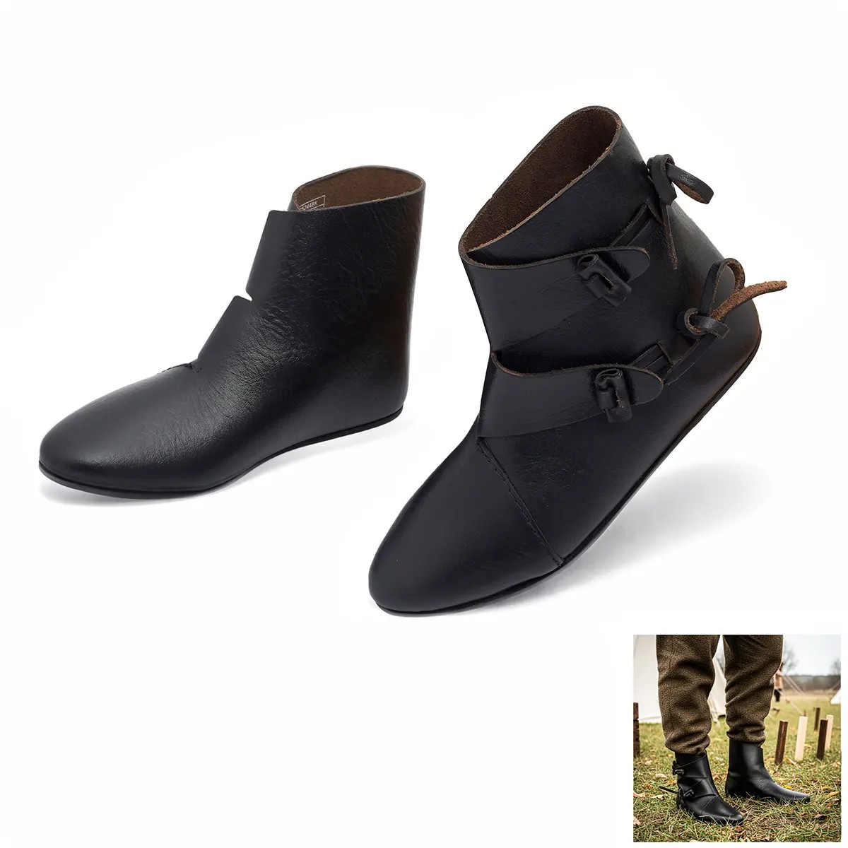 Early Medieval Jorvik Leather Toggle Shoes - Image 3