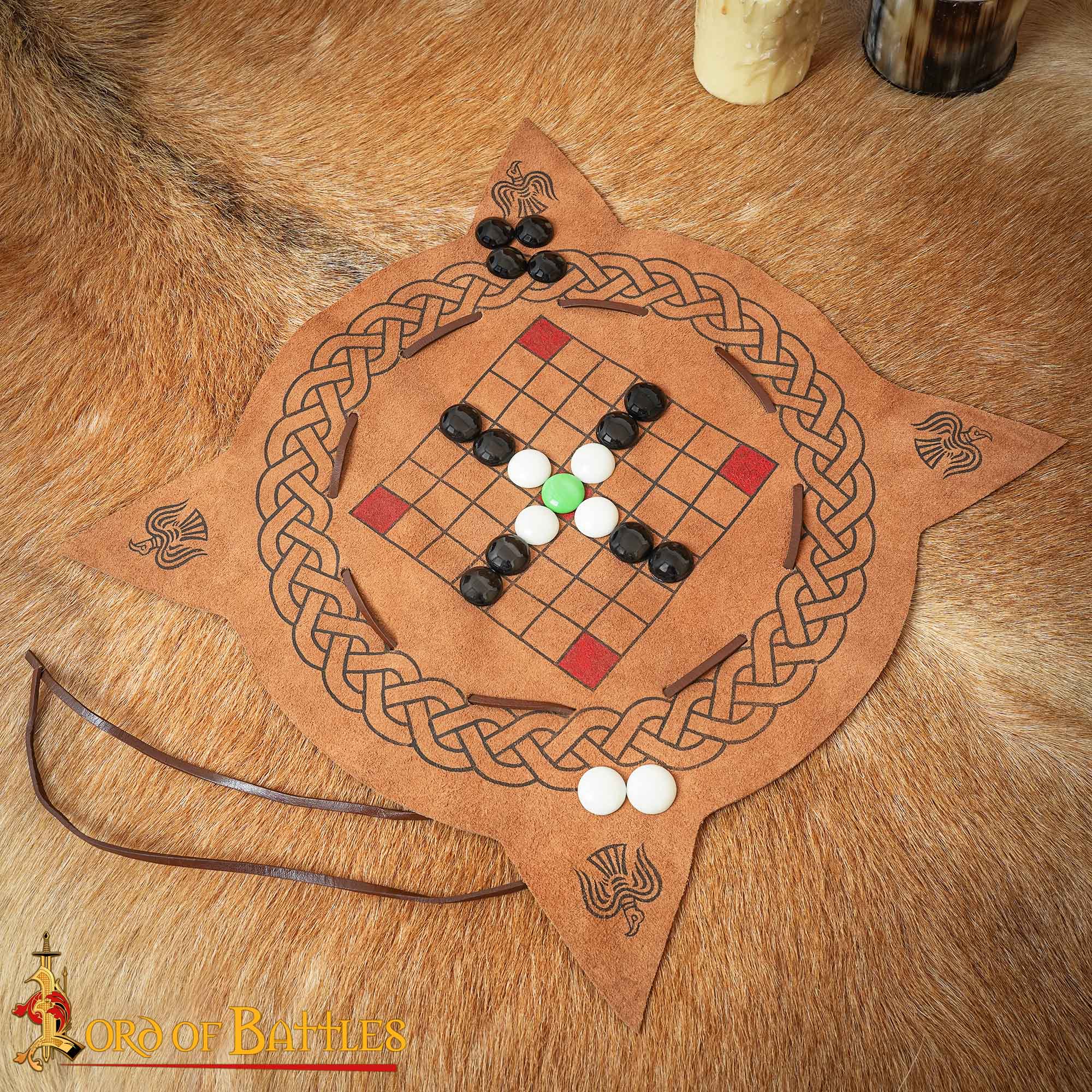 Viking Leather Hnefatafl Board Game with Glass Playing Pieces - Image 7
