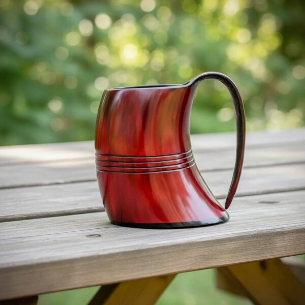 Viking Crimson Ox Horn Tankard | Handcrafted Norse Drinking Mug
