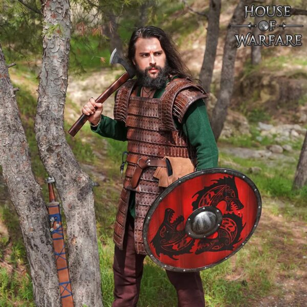 Viking Fenrir Wolf Hardwood Round Shield with Steel Boss