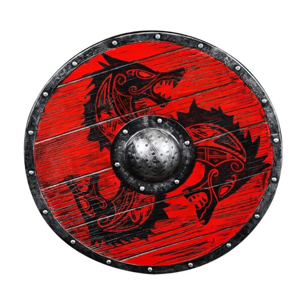 Viking Fenrir Wolf Hardwood Round Shield with Steel Boss