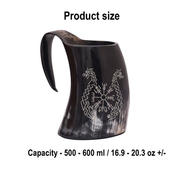 Viking Hand-Engraved Ox Horn Tankard with Vegvisir Motif