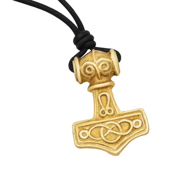 Viking Mjolnir Pendant in Solid Brass with Leather Cord