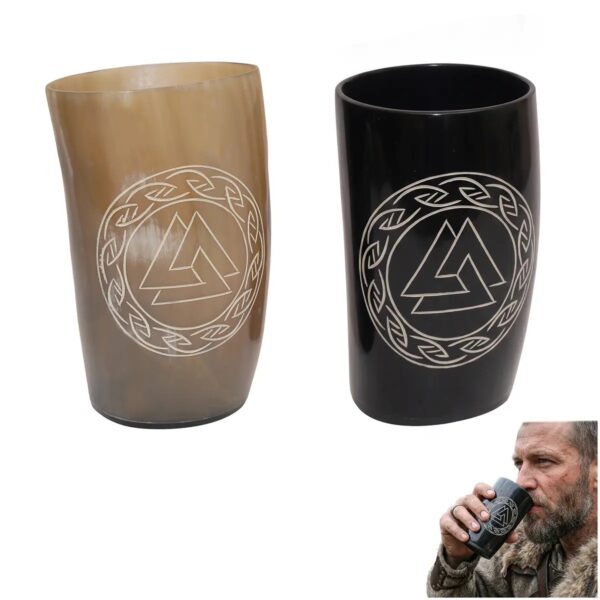 Viking Valknut Natural Horn Tumblers - Set of 2