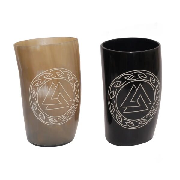 Viking Valknut Natural Horn Tumblers - Set of 2