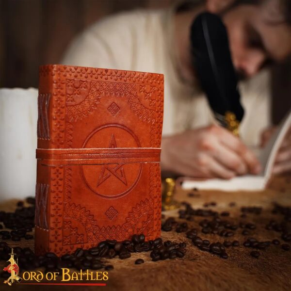 Pentagram Medieval Leather Journal with Handmade Paper