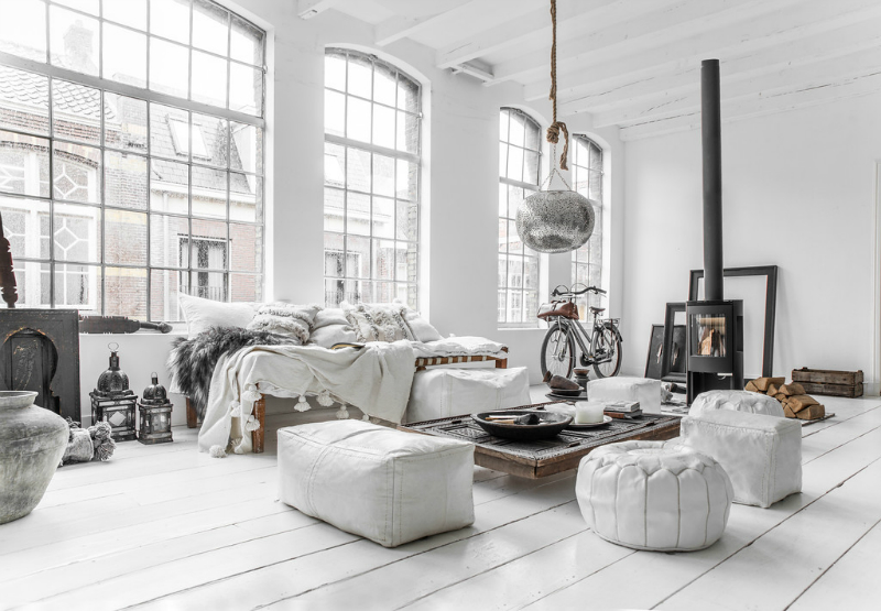 whitewash converted mill open plan apartment scandinavian style