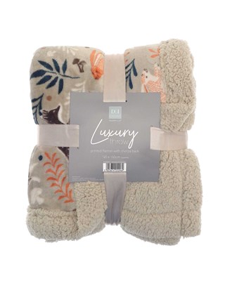 Woodland Creatures Luxury Design Flannel Throws with Sherpa Reverse -120x150cm