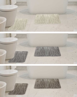 Wave Stripe Design 2pc Bath Mat and Pedestal Mat Sets - Assorted Colours