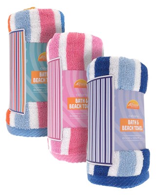 Cabana Stripe Design Jacquard Bath and Beach Towels 60x125cm - Assorted Colours