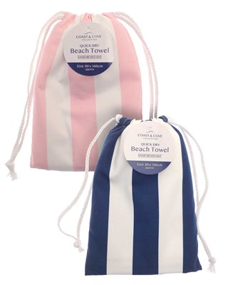 Coast & Cove Quick Dry Sand Resistant Design Beach Towels with Pouch 80x160cm