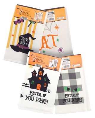 Halloween Design 100% Cotton 2 Pack Velour Tea Towels - Assorted Designs
