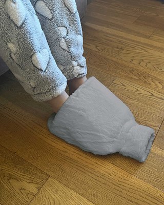 Foot Warmer Hot Water Bottles with Plush Faux Fur Cover - Grey