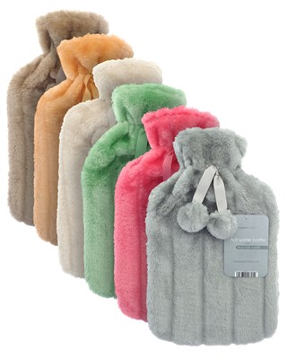 Hot Water Bottles with Luxury Faux Fur Cover - Assorted Colours