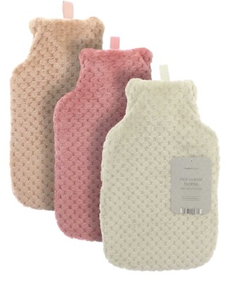 Hot Water Bottles with Popcorn Plush Cover - Assorted Colours