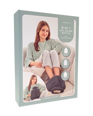 3 in 1 Foot Warmer Hot Water Bottles with Luxury Faux Fur Cover - Charcoal