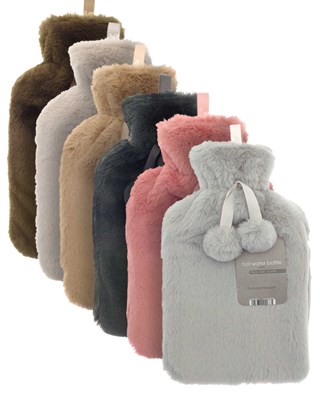 Hot Water Bottles with Luxury Faux Fur Cover - Assorted Colours