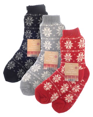 Nordic Design Fur Lined Slipper Socks - Assorted Colours