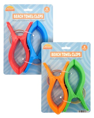 Alfresco 4 Pack Beach Towel Clips - Assorted Bright Colours