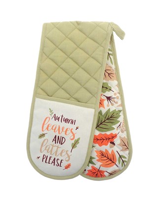 Autumn Leaves and Lattes Please Design Double Oven Gloves