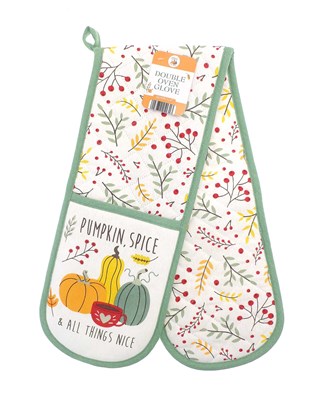 Pumpkin Spice Autumnal Design Double Oven Gloves