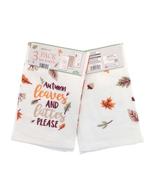 Autumn Leaves Design 100% Cotton 3 Pack Velour Tea Towels
