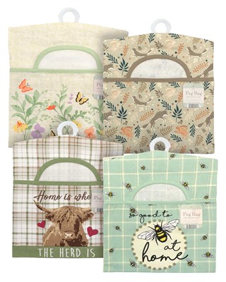 On Trend Design 100% Cotton Peg Bags with Double Hanger - Assorted Designs