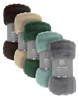Aurora Design Soft Touch Flannel Blanket Throws 120x150cm - Assorted Colours
