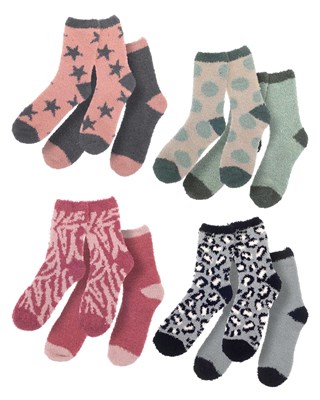 Pack of 2 Ladies Design Fluffy Socks - Assorted Designs