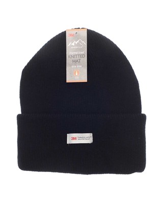 Thermal Lined Knitted Hats - 3M Thinsulate - One Size - Black