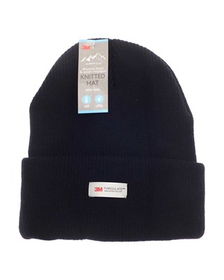 Thermal Lined Water Resistant Knitted Hats - 3M Thinsulate - One Size - Black