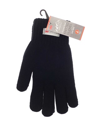 Thermal Lined Knitted Gloves - 3M Thinsulate - One Size - Black