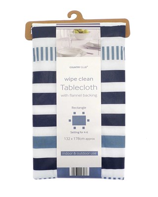 Coastal Stripe Design Wipe Clean Tablecloths 132x178cm