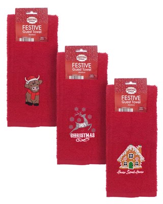 Christmas Design Guest Towels 100% Cotton - Assorted Festive Designs