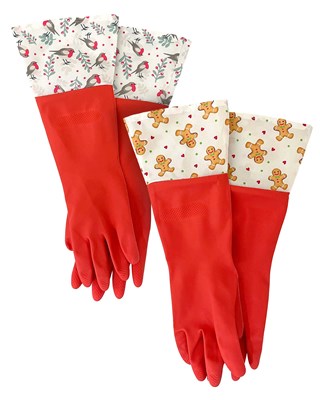 Rubber Gloves with Printed Cuffs - Assorted Christmas Designs