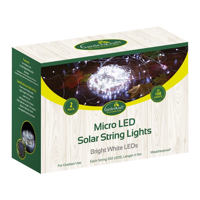 2PK-100 Micro Solar LED String Light-Bright White 2PK-100 Micro Solar LED String Light-Bright White