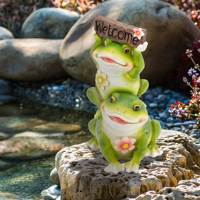 Cute couple Frog with Welcome Sign Garden Ornament Cute couple Frog with Welcome Sign Garden Ornament