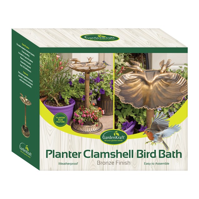 Clam Shell Bird Bath with Built-in Base Planter Clam Shell Bird Bath with Built-in Base Planter