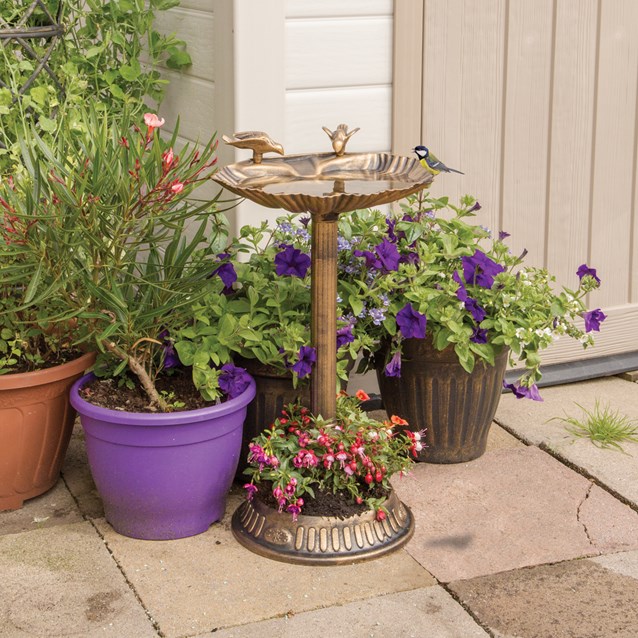 Clam Shell Bird Bath with Built-in Base Planter Clam Shell Bird Bath with Built-in Base Planter