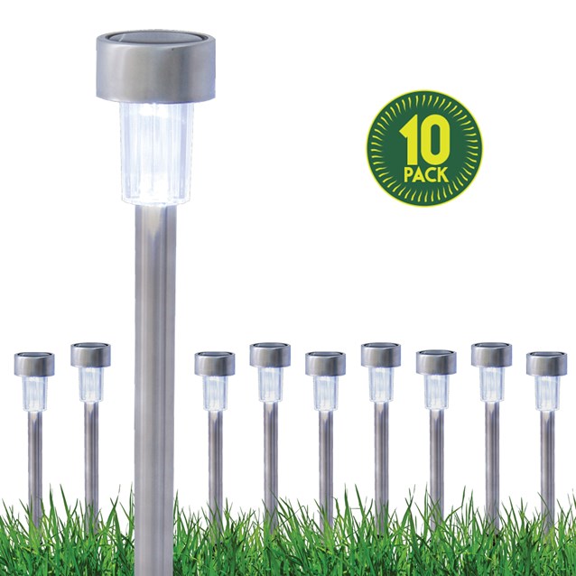 10PK S/S Bollard Solar Lights-White 10PK S/S Bollard Solar Lights-White