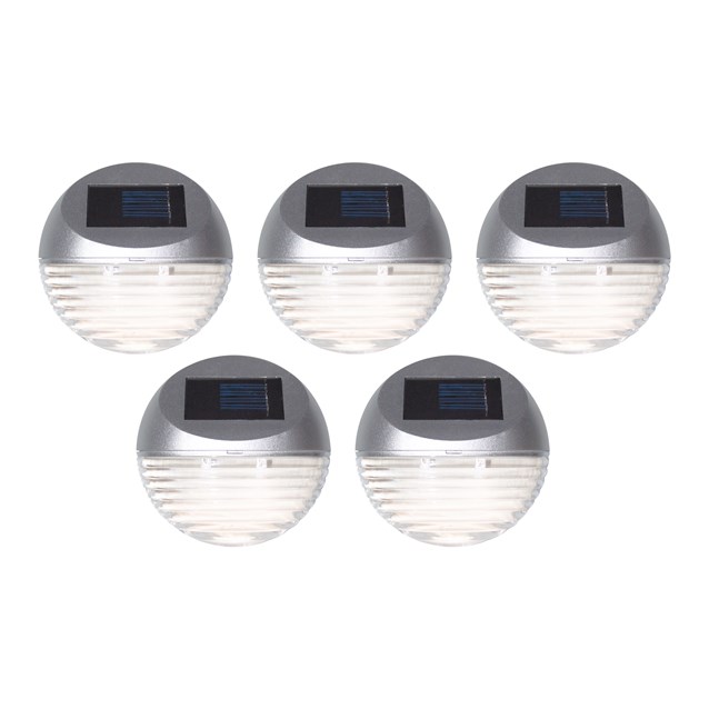 5PK Solar LED Fence Light - Silver 5PK Solar LED Fence Light - Silver