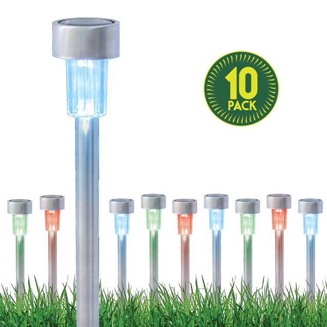 10pk S/S Bollard Solar Lights-colour 10pk S/S Bollard Solar Lights-colour