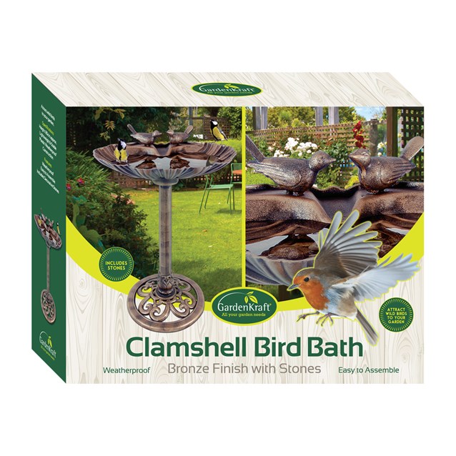 Clam Shell Bird Bath With Stones Clam Shell Bird Bath With Stones