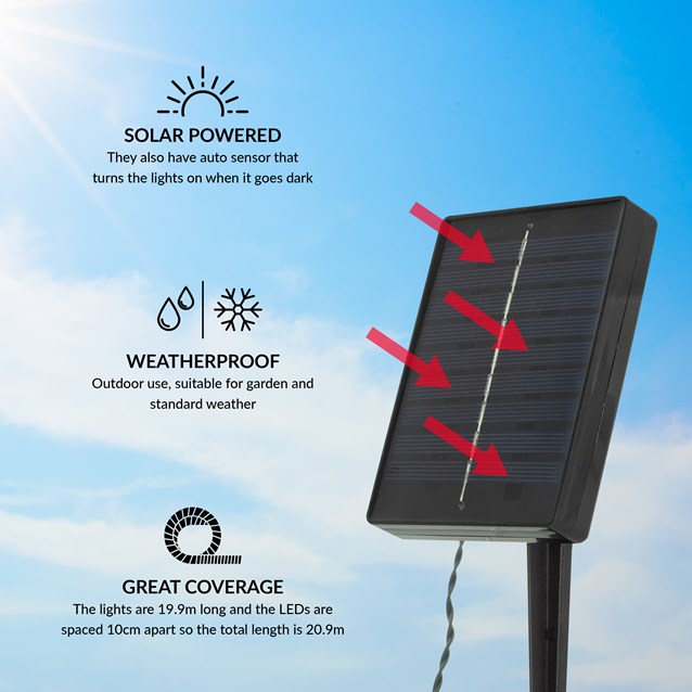 200 LED Solar String Lights - Multicolour 200 LED Solar String Lights - Multicolour