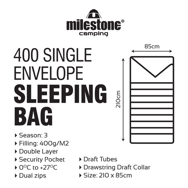 Single Envelope Sleeping Bag - 400gsm - 3 Seasons Single Envelope Sleeping Bag - 400gsm - 3 Seasons