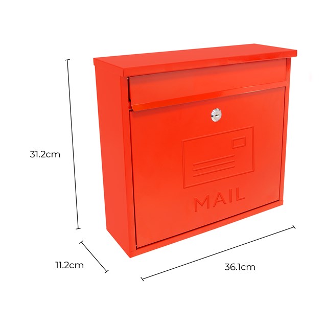 Elegance Wall Galvanised Steel Mail Box-Red Elegance Wall Galvanised Steel Mail Box-Red